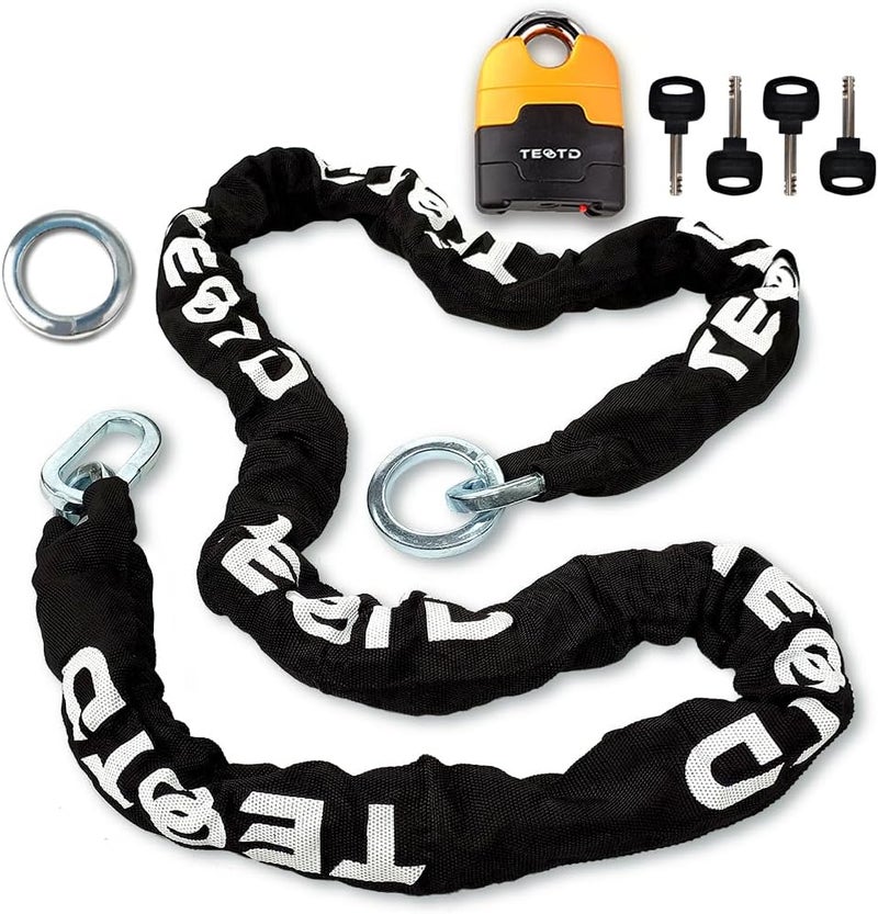 TEOOTD Motorcycle Chain Lock 6.6feet/200cm Long Heavy Duty Anti-Theft Security 10mm Thick Chain with Bright-Colored Lock,Durable with 4 Keys for Motorcycles,Containers(10.36lbs) - Image 1